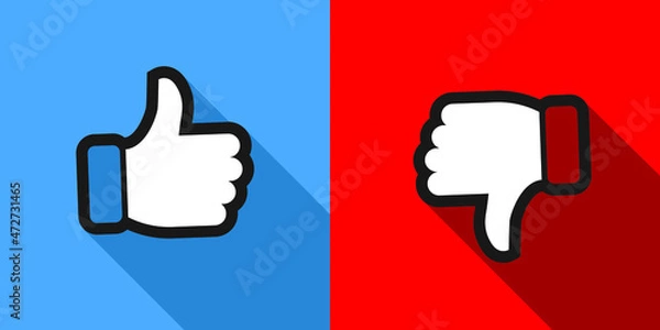 Fototapeta Thumb up and down red and green icons. Vector illustration. I like and dislike background in flat design.