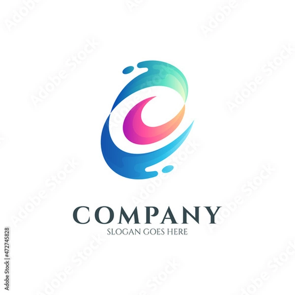 Obraz letter e water splash logo, abstract wave vector