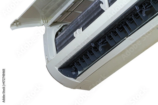 Obraz air conditioner mechanic working air cleaning service at home isolate