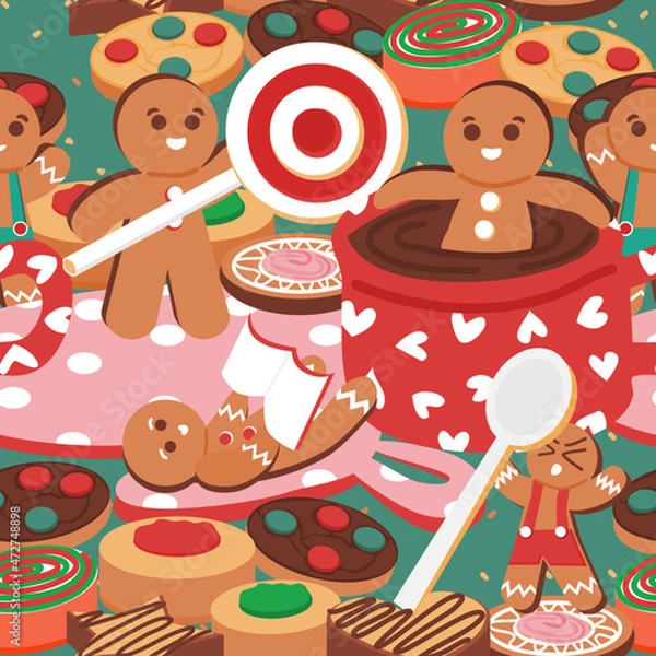 Fototapeta Merry Christmas vector. New year vector. Holiday vector. Gingerbread man vector. Seamless pattern. Seamless background and wallpaper. illustration.