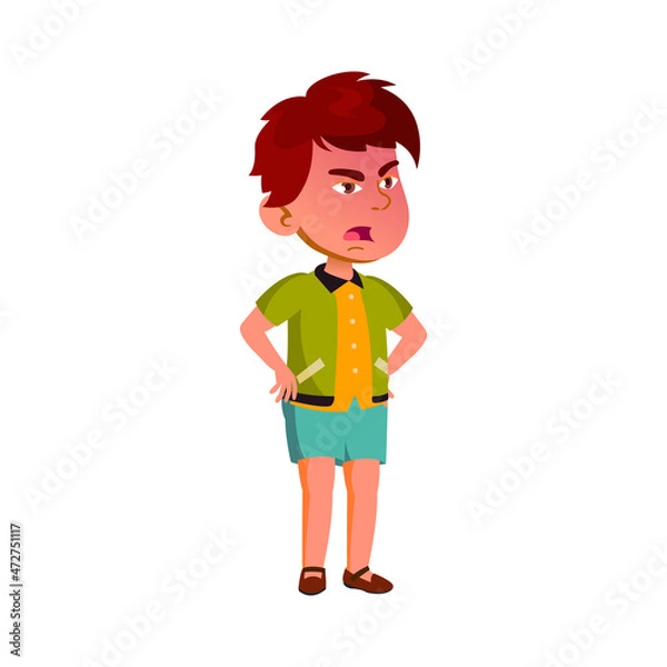 Fototapeta Angry Schoolboy Child Shouting At Friend Vector. Angry Asian School Boy Kid Screaming At Classmate In School Or Playground. Character Infant Aggression Emotion Flat Cartoon Illustration
