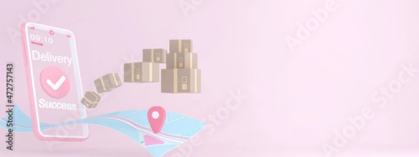 Fototapeta 3D Online express delivery service concept, fast response delivery by scooter, courier Pickup, Delivery, Online Shipping Services. 3d Rendering. 