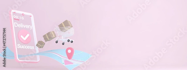 Fototapeta 3D Online express delivery service concept, fast response delivery by scooter, courier Pickup, Delivery, Online Shipping Services. 3d Rendering. 