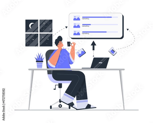 Fototapeta Uploading Images Concept In Flat Illustration
