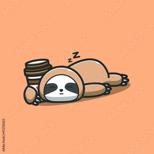 Obraz sleeping sloth hugging coffee illustration