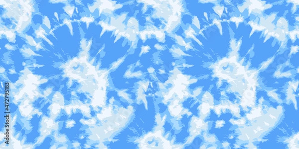 Fototapeta Vector Dye Effect Seamless. Ethnic Abstract. Floral Psychedelic Ornament. Blue Tonal Pattern. Abstract Pattern Print. Baby Blue Tie Dye Batik. Watercolor Textile Print. Tie Dye Wash.