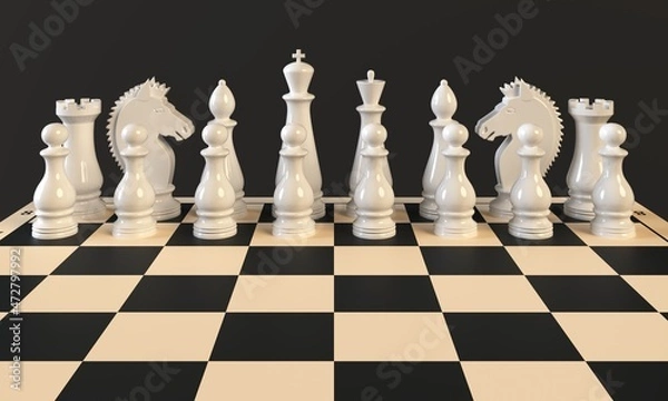 Fototapeta Chess Pieces on a Chess Board on a dark background. 3d rendering