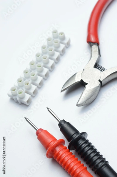 Fototapeta tools for electro repair on a light background. close-up.
