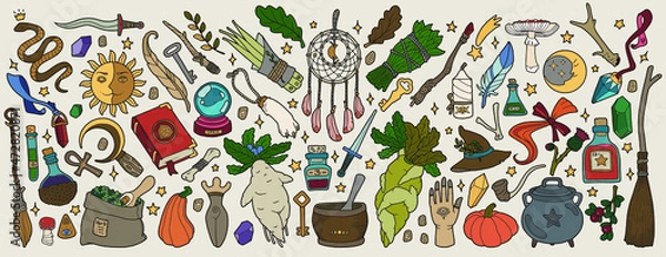 Fototapeta Magic items. Hand drawing illustration. 