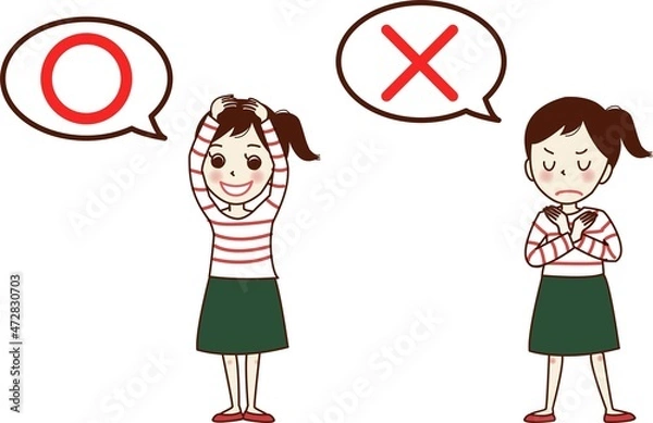 Obraz 丸とバツのポーズをする若い女性のセットイラスト。