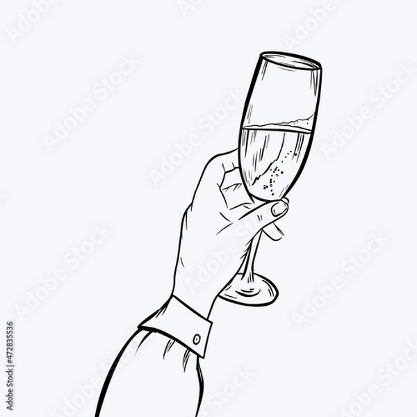 Fototapeta A woman's hand holds a glass of champagne. Vector graphics. Vector illustration
