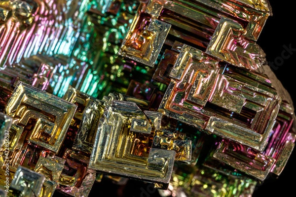 Fototapeta Macro of the stone bismuth mineral on a black background