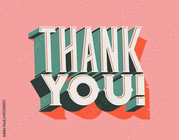 Fototapeta Thank You retro card or poster design template with 3d lettering. Vector illustration
