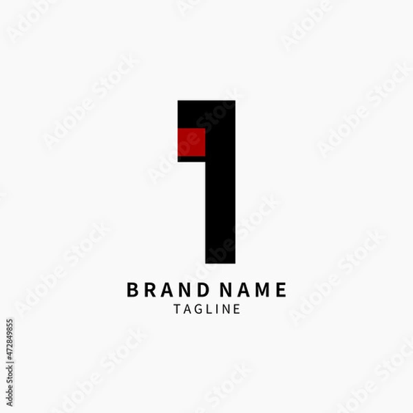 Fototapeta Simple Letter I Monogram Logo , Black and Red Isolated on Grey Background, Minimalist Symbol, Emblem, Sign Vector Design