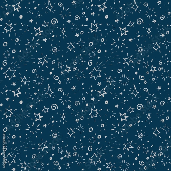 Fototapeta Starry sky ornament,  hand drawn vector seamless pattern for backgronds, wallpapers, wrapping paper, ceiling decoration and other designs