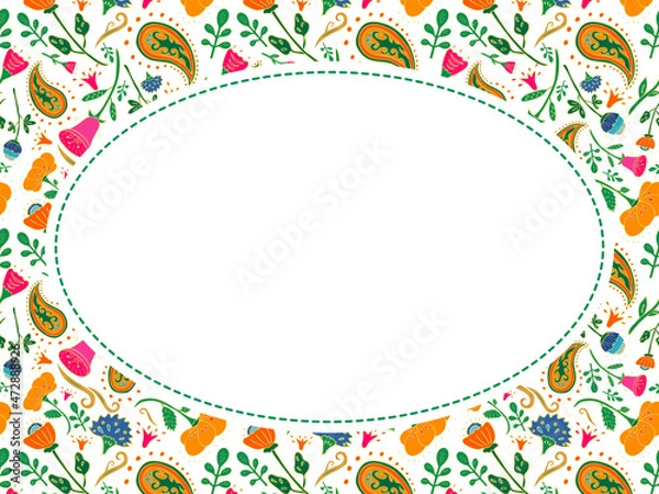 Fototapeta Oval vector flower frame with place for your text. White background. Template for wedding invitations, greeting cards, ads and other designs