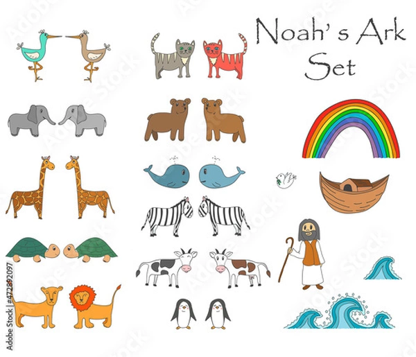 Fototapeta Vector Noah's Ark Set with animals, Bible story for children
