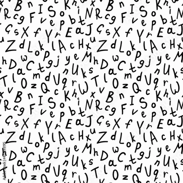 Fototapeta Alphabetical vector seamless pattern, abc black and white pattern for background for wrapping paper, fabrics and other designs