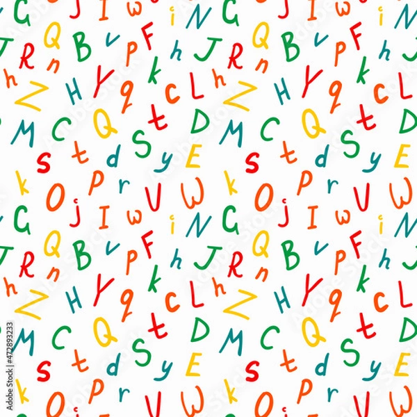 Fototapeta Alphabetical vector seamless pattern, abc colorful pattern for background, wrapping paper, fabrics and other designs
