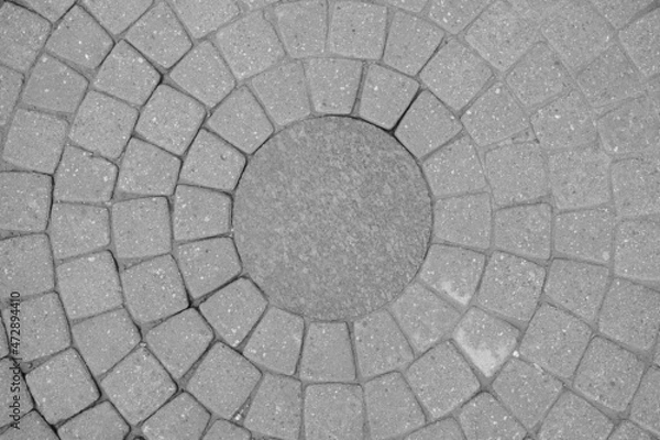Fototapeta Circular stone pavement texture background from the top view