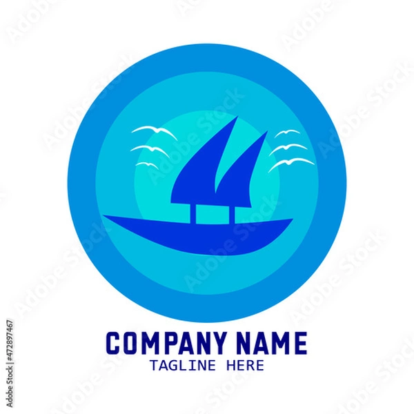 Obraz Ship logo design on blue background. Perfect for logo, brand or vector purposes