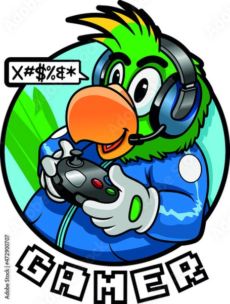 Fototapeta Parrot playing video games and broadcasting live

