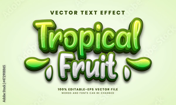 Fototapeta Tropical fruit 3D text effect. Editable text style, suitable for nature product needs.