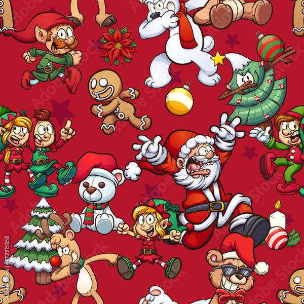 Fototapeta Christmas themed seamless pattern. Vector illustration with simple gradients. Some elements on separate layers. 

