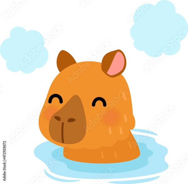 Fototapeta お湯に浸かっているカピバラのキャラクター