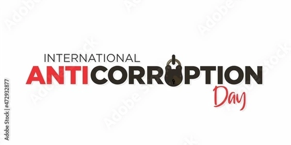 Fototapeta Conceptual Typography of International Anti Corruption Day. Illustration of Antique Lock of Jail.