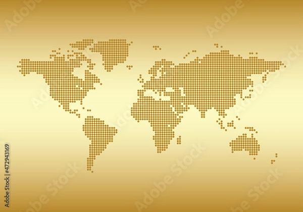 Fototapeta abstract dotted world map on yellow vector background with gradient
