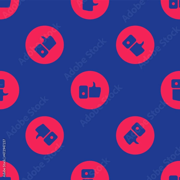 Fototapeta Red Hand like icon isolated seamless pattern on blue background. Vector