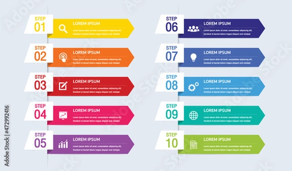 Fototapeta ten timeline infographic template.Presentation business infographic template with 10 options