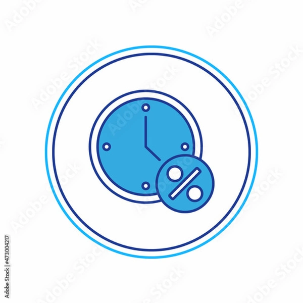 Fototapeta Filled outline Clock and percent discount icon isolated on white background. Vector