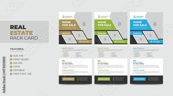 Fototapeta Real Estate Agent Business Rack card or Dl Flyer Template. Creative Real Estate Rack Card. Modern Home Rack Card