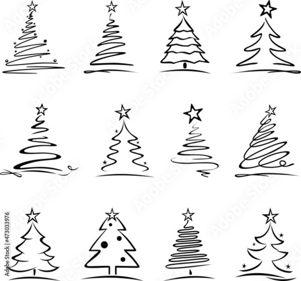 Obraz Christmas Tree Set drawing vector