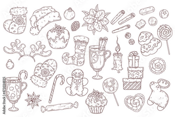 Fototapeta Hand drawn Christmas elements collection Vector.