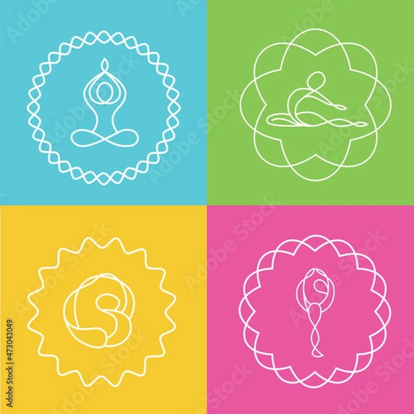 Fototapeta Yoga icons. Vector yoga woman logotypes in line style. Outline design symbols.