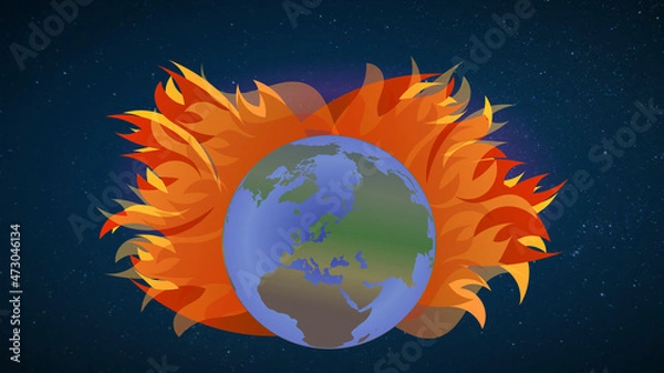 Obraz Europe Fire: Illustration of earth with flames - A symbol of Climate Crisis, threat and world environmental damage