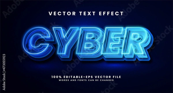 Fototapeta Cyber 3D text effect. Editable text style effect with glow light theme.