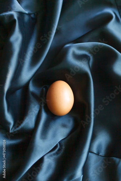 Obraz Chicken egg on black silk background