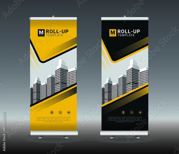 Fototapeta professional minimal roll up banner design template in black , yellow colors