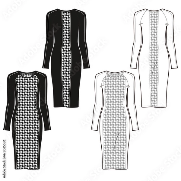 Obraz Women's  houndstooth dress  fashion vector sketch, Apparel template