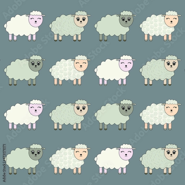 Fototapeta Sheeps pattern on a gray background. Cute animals