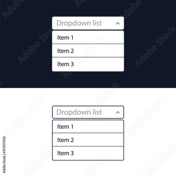 Fototapeta Drop-down list with menu items for the website. The view is in the expanded state. User interface for the website and application. Vector illustration.
