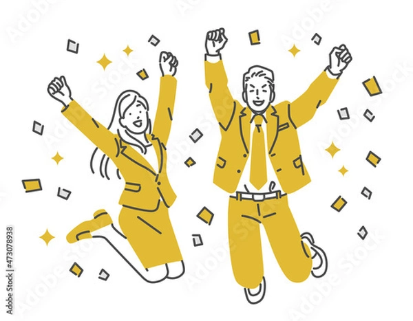 Obraz ジャンプして喜ぶスーツ男女・紙吹雪