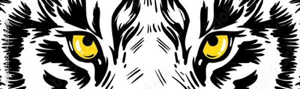 Fototapeta Tiger eyes vector graphics. Horizontal banner, poster with tiger eyes. Realistic drawn face of a tiger, vector illustration.