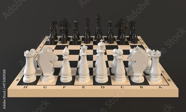 Fototapeta Chess Pieces on a Chess Board on a dark background. 3d rendering