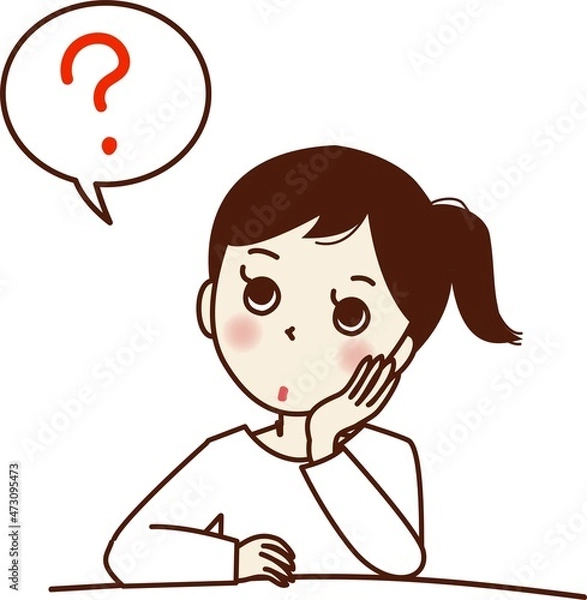 Fototapeta ほおに手を当て、考え事をする若い女性。