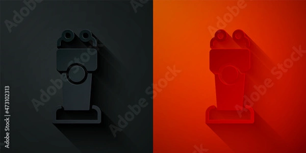 Fototapeta Paper cut Stage stand or debate podium rostrum icon isolated on black and red background. Conference speech tribune. Paper art style. Vector